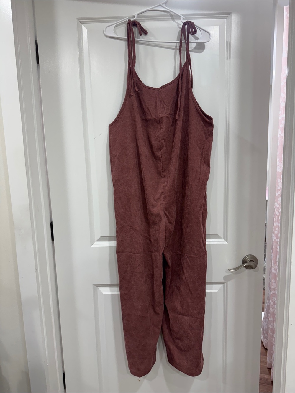 SHEIN Mauve Tie-Shoulder Linen Blend Jumpsuit
